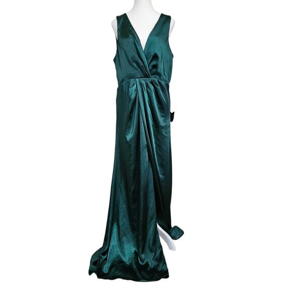Lulus Perfect Refinement Emerald Satin Sleeveless Pleated Maxi Dress Size XL - Picture 3 of 11